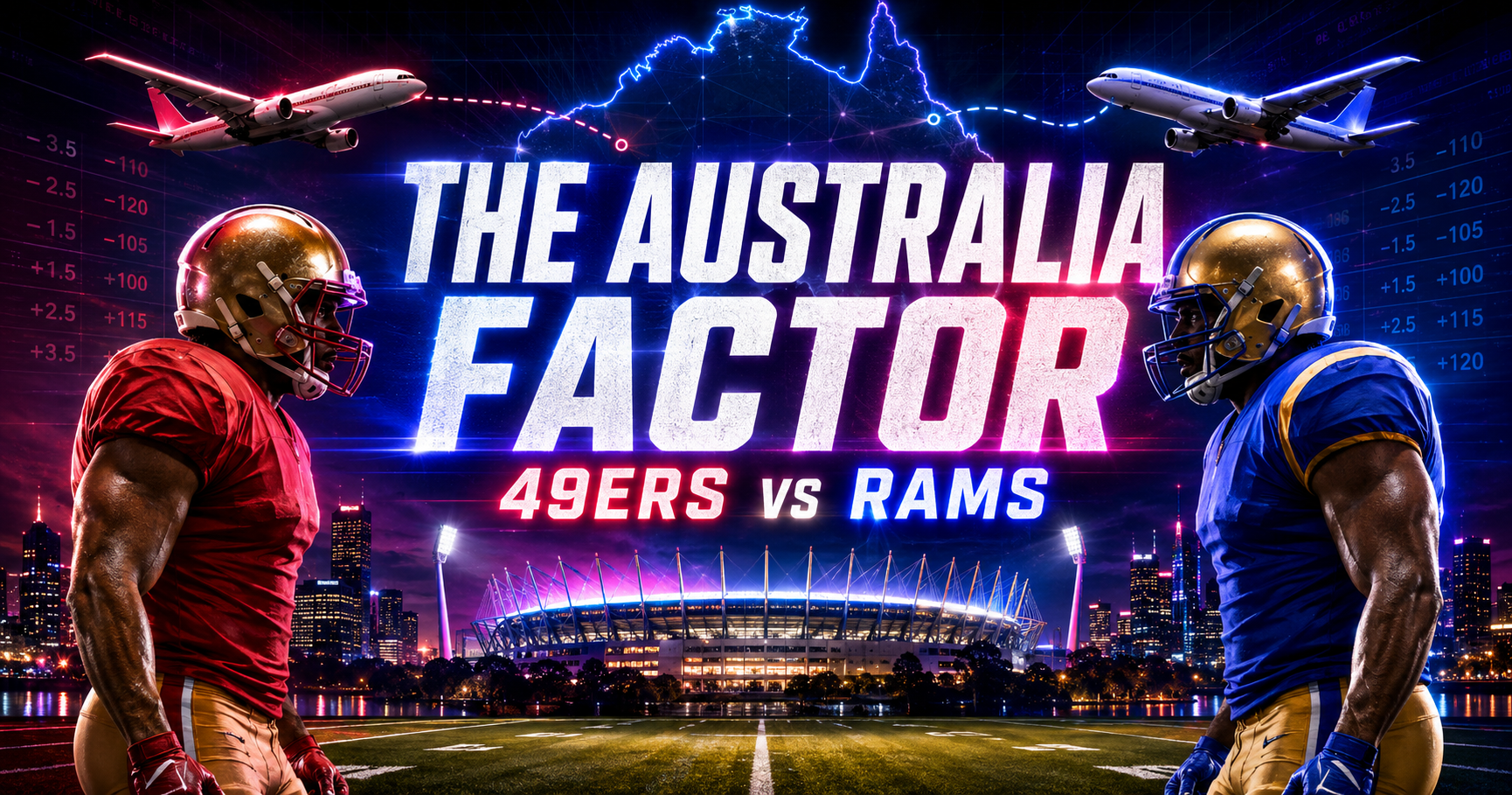 San Francisco and Los Angeles football players preparing for the NFL game in Melbourne, Australia.