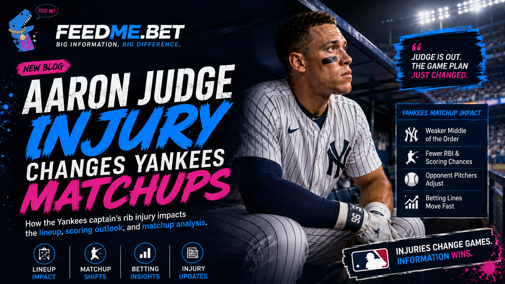 Aaron Judge watching a Yankees game from the dugout while sidelined with a rib injury.